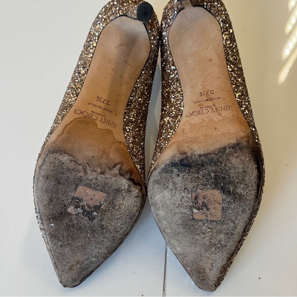 Jimmy Choo Pointed Toe Glitter Pumps - Champagne Gold | EU 37.5 | US size 7.5 - Picture 4 of 6